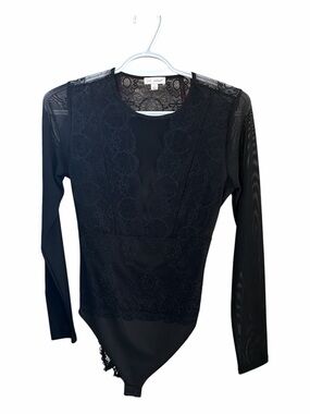 Black Lace Long-Sleeve Bodysuit by Xhilaration